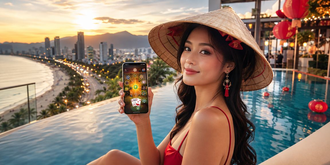 Người chơi tại Đà Nẵng đội nón lá theo dõi kết quả phân tích kèo thể thao trên màn hình