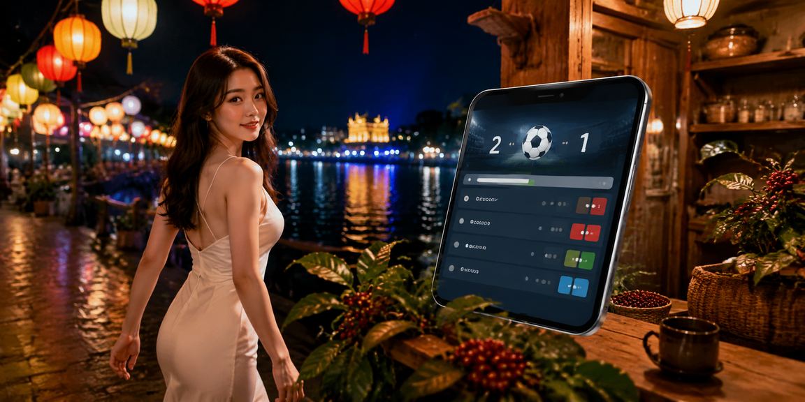 Người dùng tại Huế theo dõi lịch thi đấu V.League và đặt kèo trực tuyến bên tách cà phê sáng